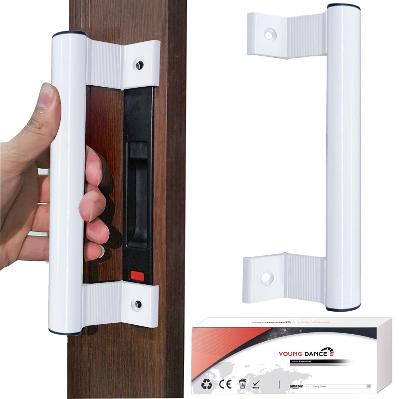 Young Dance Aluminum Sliding Glass Door Pull - 8" White, Fits 6-5/8" Mounting Holes - Perfect for Patio Doors - Image 1