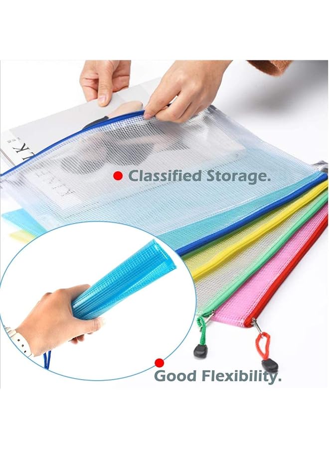 erorex 15 Pack Mesh Zipper Pouch Document Bags A3 A4 A5 Size Document Bags Plastic Zip File Folders 5 Color Organize Bags Waterproof File Envelopes For School Office Supplies Cosmetics Travel Storage  - Image 5