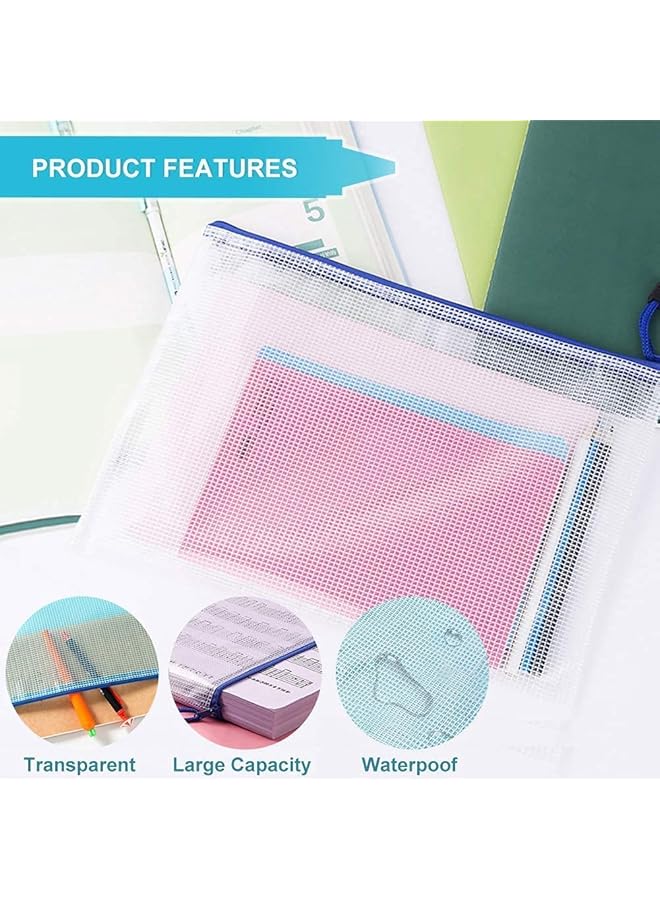 erorex 15 Pack Mesh Zipper Pouch Document Bags A3 A4 A5 Size Document Bags Plastic Zip File Folders 5 Color Organize Bags Waterproof File Envelopes For School Office Supplies Cosmetics Travel Storage  - Image 2