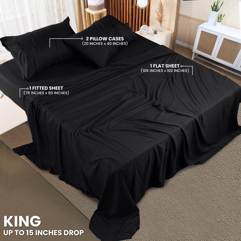 Utopia Bedding King Sheet Set - 4 Piece Bed Sheets for King Size Bed, Soft and Breathable Microfiber, Includes 1 Fitted Sheet, 1 Flat Sheet and 2 Pillowcases (Black) - Image 2