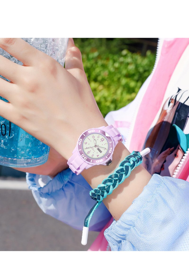 KASTWAVE Womens Analogue Watches Waterproof Sport Watch Nurse Wrist Watch Outdoor Simple Casual Small Watch Luminous Ladies Wristwatch Silicone Second Hand Watch for Women Girls Teenager, Purple - Image 4