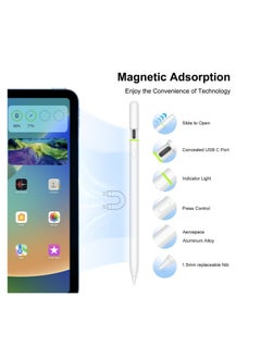 ماركة غير محددة قلم ستايلس لجهاز iPad من الجيل التاسع والعاشر، قلم شحن سريع لمدة 5 دقائق لجهاز iPad/Pro/Air/Mini (2018-2024) مع حساسية الإمالة ورفض راحة اليد والمغناطيس للرسم والكتابة والتصميم الاحترافي (أبيض)  - Image 4
