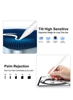 ماركة غير محددة قلم ستايلس لجهاز iPad من الجيل التاسع والعاشر، قلم شحن سريع لمدة 5 دقائق لجهاز iPad/Pro/Air/Mini (2018-2024) مع حساسية الإمالة ورفض راحة اليد والمغناطيس للرسم والكتابة والتصميم الاحترافي (أبيض)  - Image 5