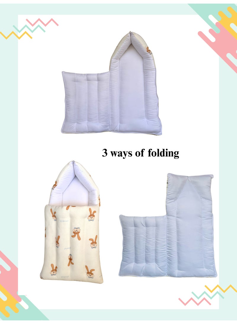 Little Bee 3 in 1 Baby bed, Sleeping Bed and Carry Nest, Portable bassinet Muslin Cotton New Born Bedding  Bunny Print White (0-6 Months) (Light Weight),1 pack - Image 3