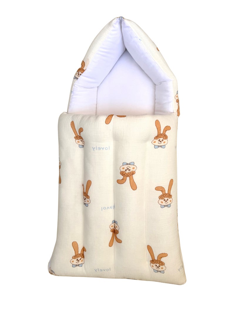 Little Bee 3 in 1 Baby bed, Sleeping Bed and Carry Nest, Portable bassinet Muslin Cotton New Born Bedding  Bunny Print White (0-6 Months) (Light Weight),1 pack - Image 1