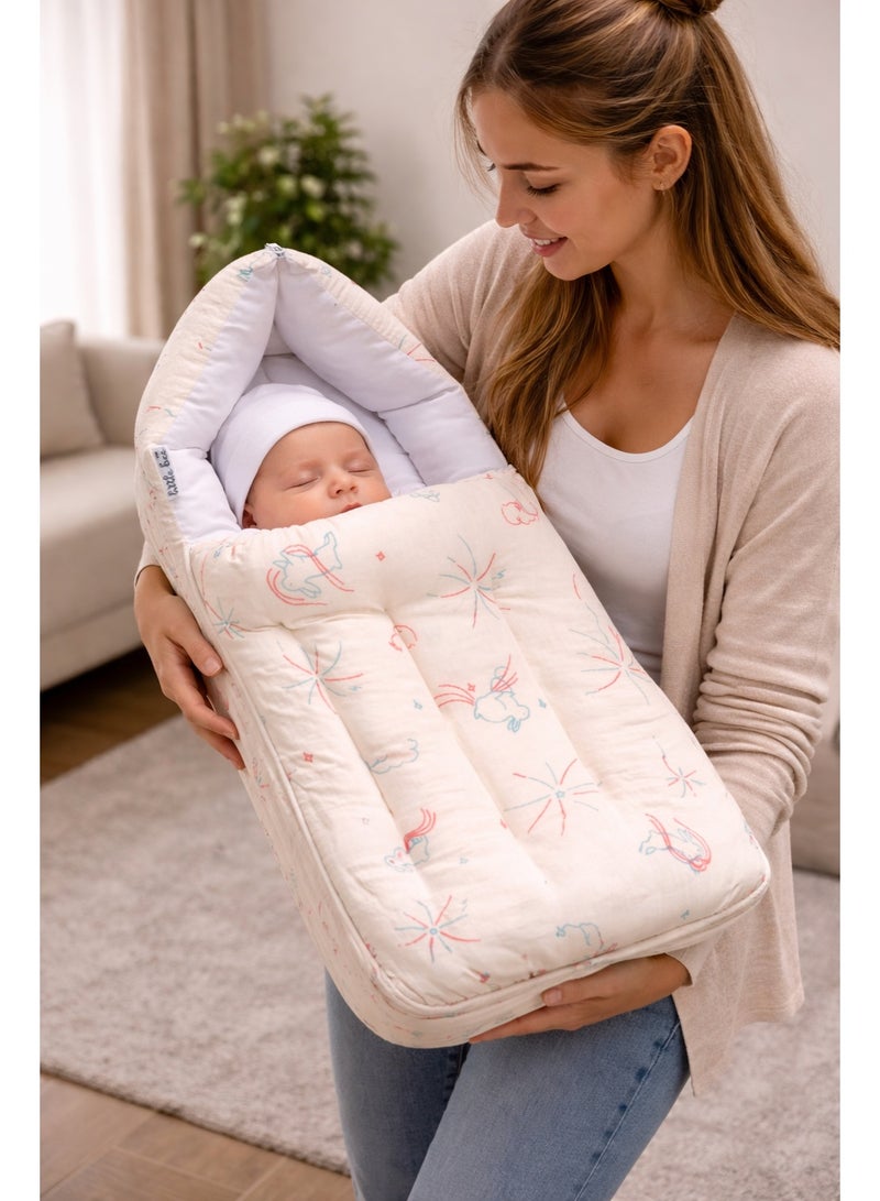 Little Bee 3 in 1 Baby bed, Sleeping Bed and Carry Nest, Portable bassinet Muslin Cotton New Born Bedding  Bunny Print White (0-6 Months) (Light Weight),1 pack - Image 2