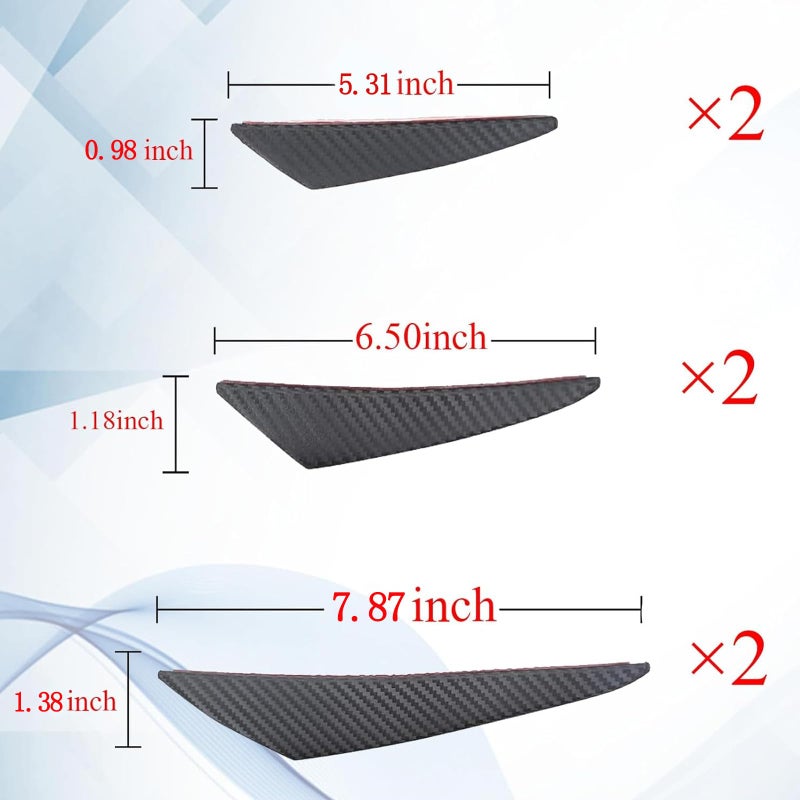 GKmow Pack-6 Car Spoiler Canards Kit, Universal Auto Front Bumper Lip Splitter, Body Anti-Collision Diffuser, Exterior Soft Rubber Decorative Stickers (Carbon Fiber Black) - Image 2
