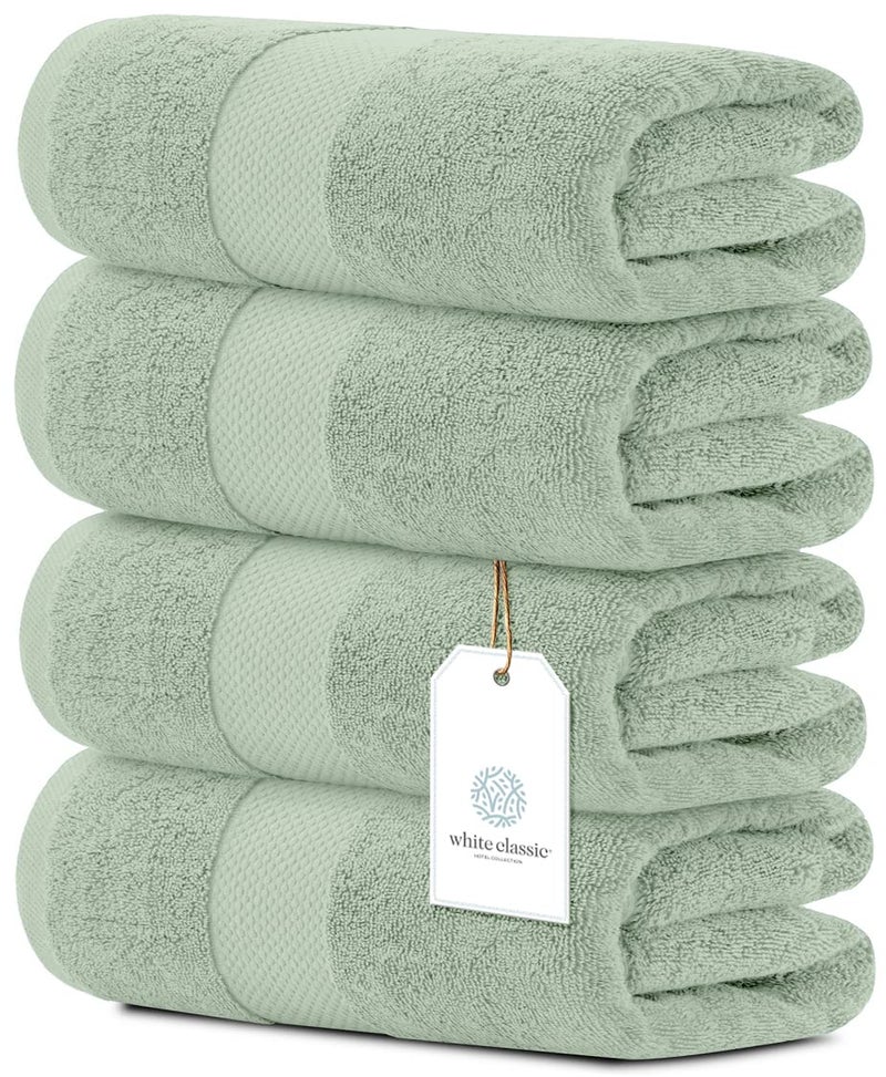 White Classic Luxury Bath Towels Set of 4 Large  700 GSM Cotton Ultra Soft Bath Towels 27x54  Highly Absorbent and Quick Dry  Hotel Towels for Bathroom Luxury Plush Sage Green Bath Towels