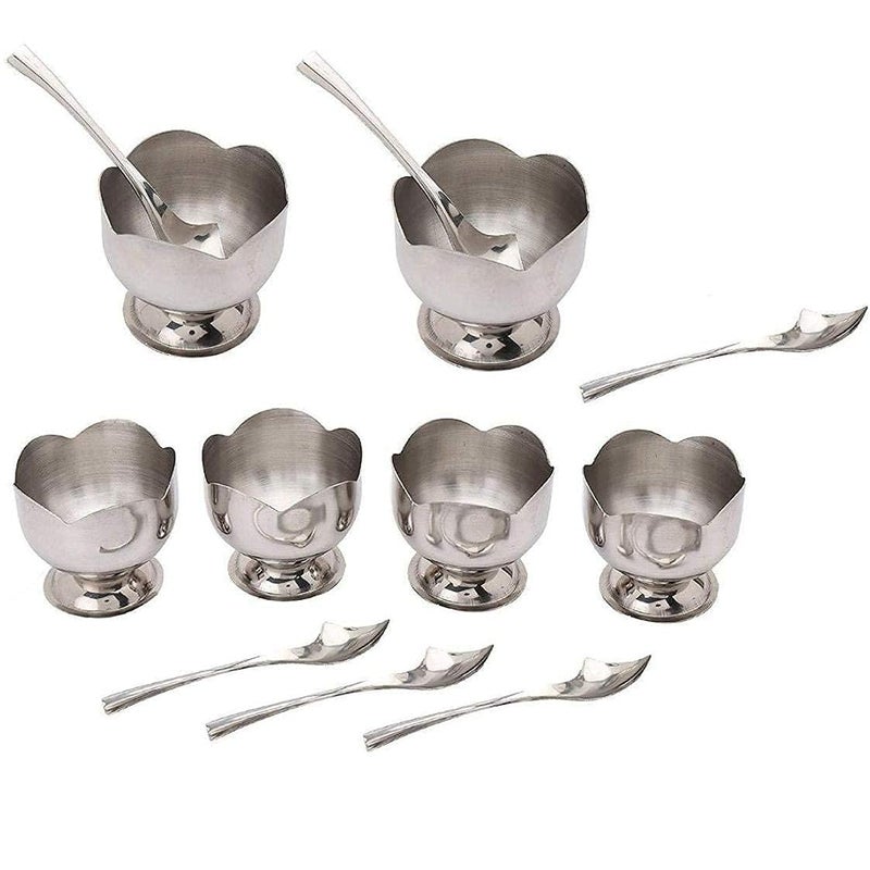 JAYI Stainless Steel Flower Shape Ice Cream Cups with Spoons Set Dessert Sundaes Serving Bowls for Ice Cream Salad Fruit Soup Curd Pudding Bowl 6 PCS150 ML Made in India Silver 9655842 - Image 1