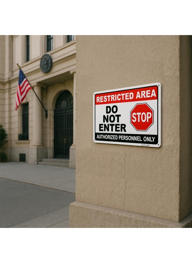 Rubik Acrylic Restricted Area Sign, Do Not Enter Stop Authorized Personnel Only Reflective UV Protected Plastic Sign (Size, 10x7inch) Red/Black/White (2 Pack) - Image 2