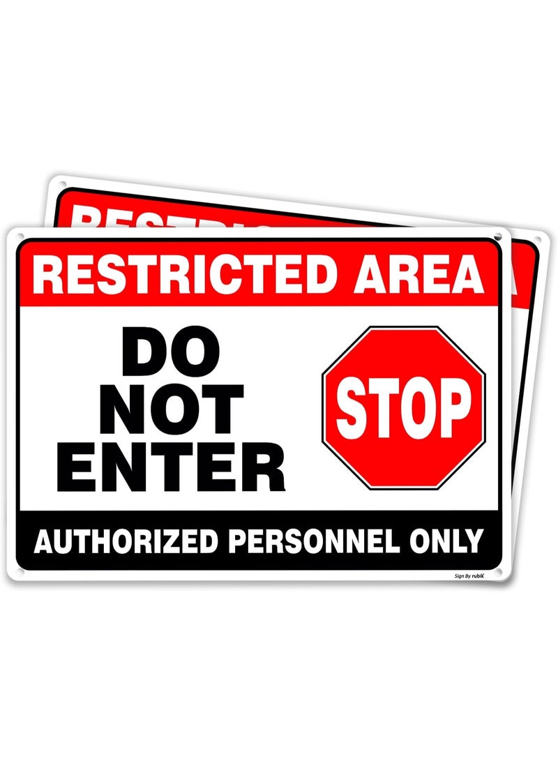 Rubik Acrylic Restricted Area Sign, Do Not Enter Stop Authorized Personnel Only Reflective UV Protected Plastic Sign (Size, 10x7inch) Red/Black/White (2 Pack) - Image 1