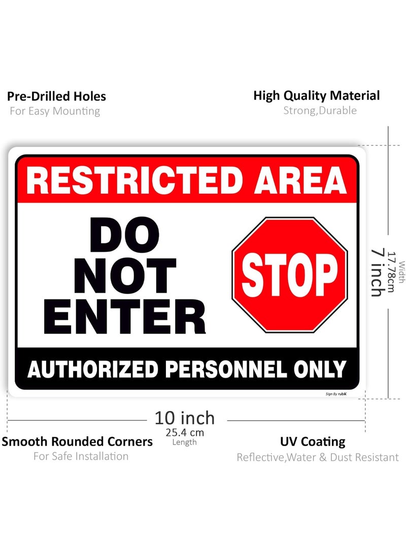 Rubik Acrylic Restricted Area Sign, Do Not Enter Stop Authorized Personnel Only Reflective UV Protected Plastic Sign (Size, 10x7inch) Red/Black/White (2 Pack) - Image 3