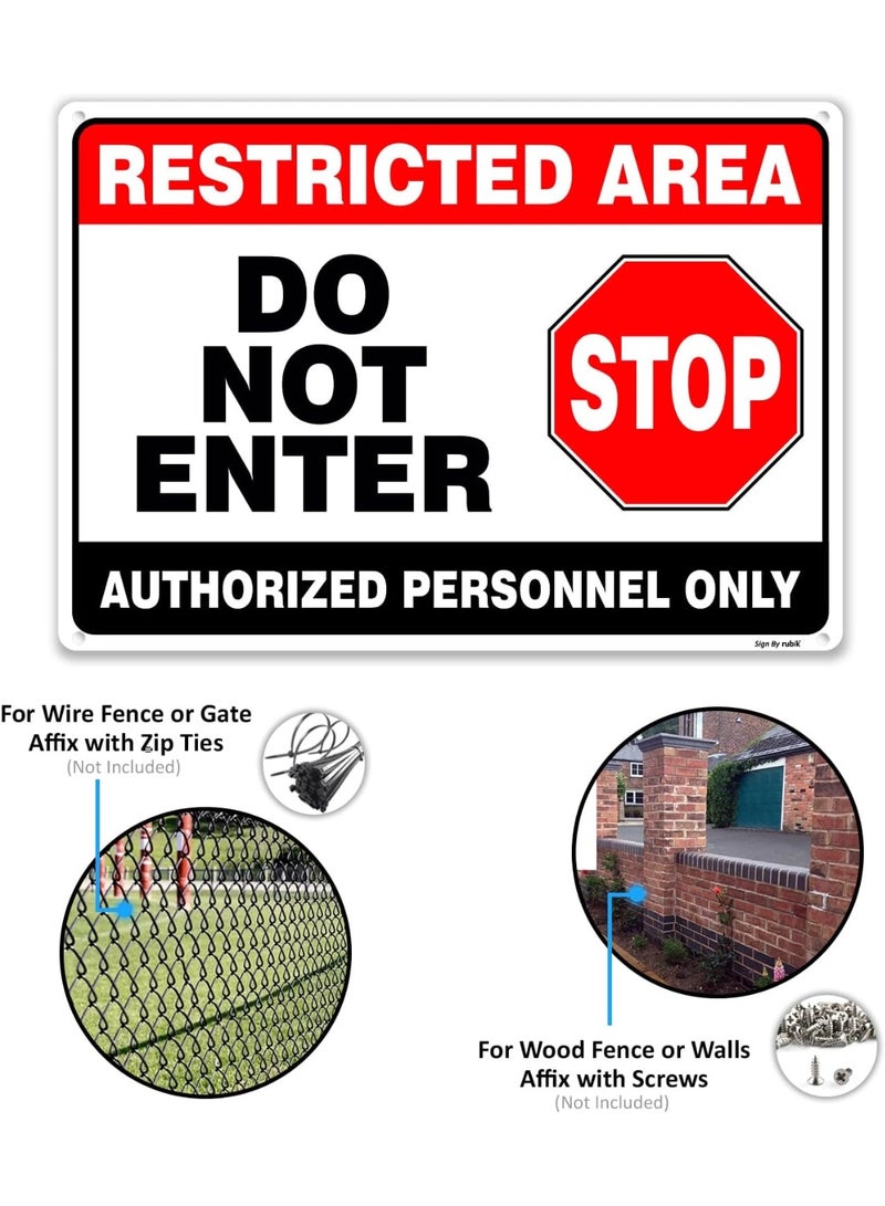 Rubik Acrylic Restricted Area Sign, Do Not Enter Stop Authorized Personnel Only Reflective UV Protected Plastic Sign (Size, 10x7inch) Red/Black/White (2 Pack) - Image 4