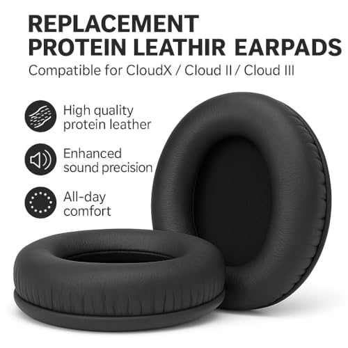 SEICHYGO Replacement EarPads Compatible with Hyper-X Cloud 1/2/3/Pro/Core/Alpha/Alpha S/Flight/Stinger/Mix/CloudX Headsets – Soft Protein Leather Earpads + 4pcs Bonus Mic Foam Covers （Black） - Image 4