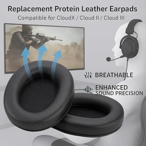 SEICHYGO Replacement EarPads Compatible with Hyper-X Cloud 1/2/3/Pro/Core/Alpha/Alpha S/Flight/Stinger/Mix/CloudX Headsets – Soft Protein Leather Earpads + 4pcs Bonus Mic Foam Covers （Black） - Image 3