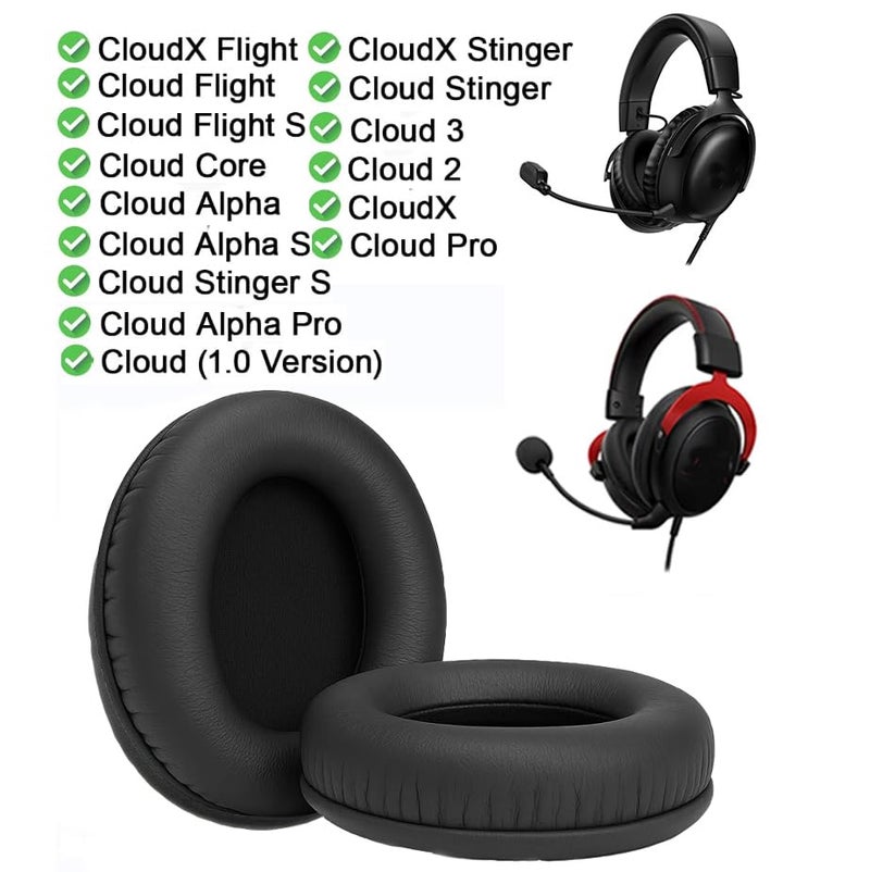SEICHYGO Replacement EarPads Compatible with Hyper-X Cloud 1/2/3/Pro/Core/Alpha/Alpha S/Flight/Stinger/Mix/CloudX Headsets – Soft Protein Leather Earpads + 4pcs Bonus Mic Foam Covers （Black） - Image 2
