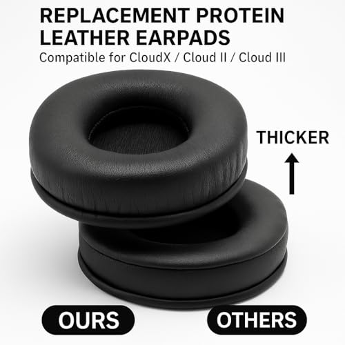 SEICHYGO Replacement EarPads Compatible with Hyper-X Cloud 1/2/3/Pro/Core/Alpha/Alpha S/Flight/Stinger/Mix/CloudX Headsets – Soft Protein Leather Earpads + 4pcs Bonus Mic Foam Covers （Black） - Image 5