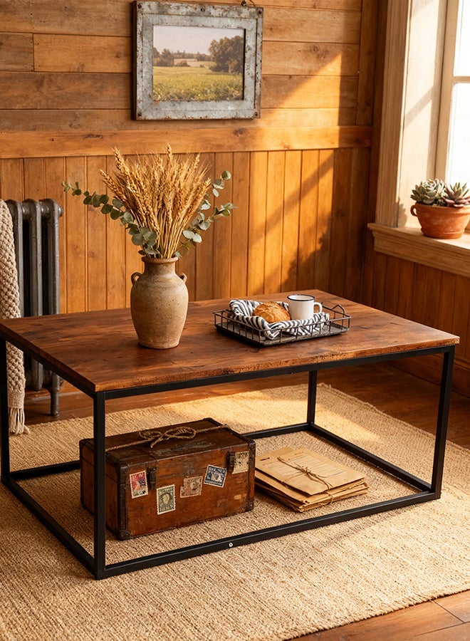 Migue home Modern Coffee Table for Living Room, Easy Assembly, 100cm L x 50cm W x 42cm H, Walnut Color - Image 1