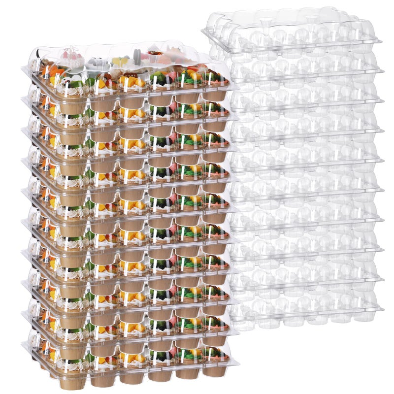 20 Sets Cupcake Containers 24 Count Cupcake Holders Stackable Boxes Clear Disposable with Detachable Tall Dome Lid for Wedding Birthday Kitchen Baking Supplies
