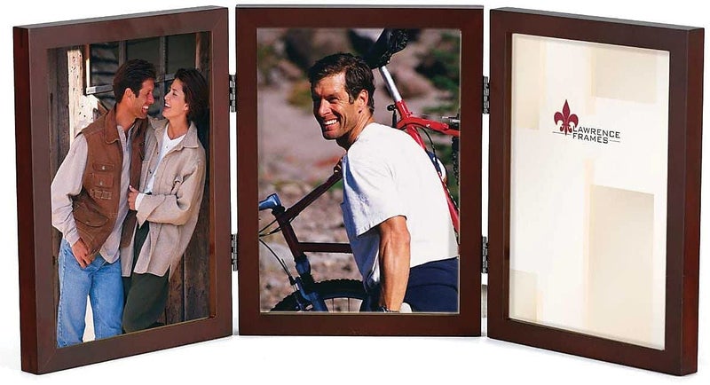Lawrence Frames Hinged Triple Walnut Wood Picture Frame Gallery Collection 4 by 6Inch