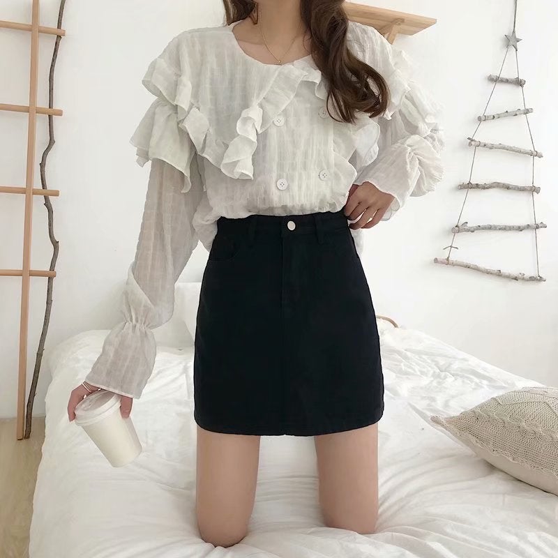 Chubby Girl Arrival Plus Size Skirt Denim Skirt High Waist All-Match A- Line Slimming Short Skirt Sheath Women'S Half-Length Skirt - Image 4