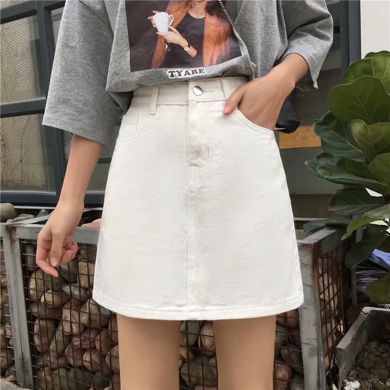 Chubby Girl Arrival Plus Size Skirt Denim Skirt High Waist All-Match A- Line Slimming Short Skirt Sheath Women'S Half-Length Skirt - Image 5