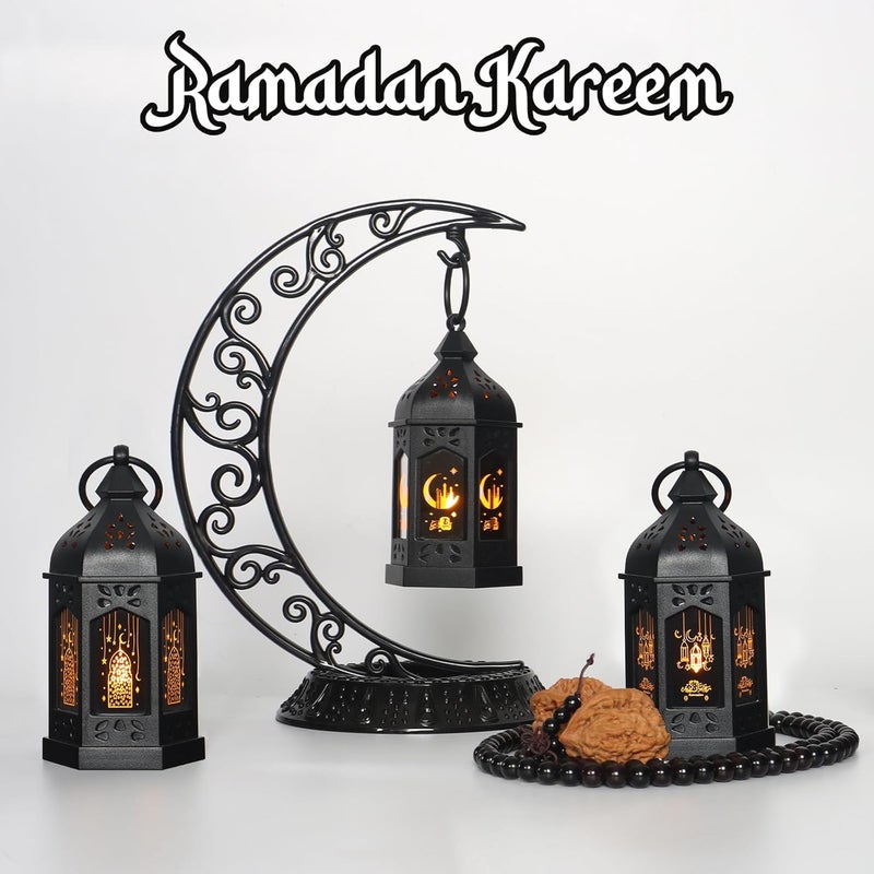 LLQ فوانيس رمضان (5-12 قطعة) - فوانيس صغيرة أضواء زخرفية - هدايا رمضان وقطعة مركزية للطاولة، زينة عيد مبارك، أسود - Image 2