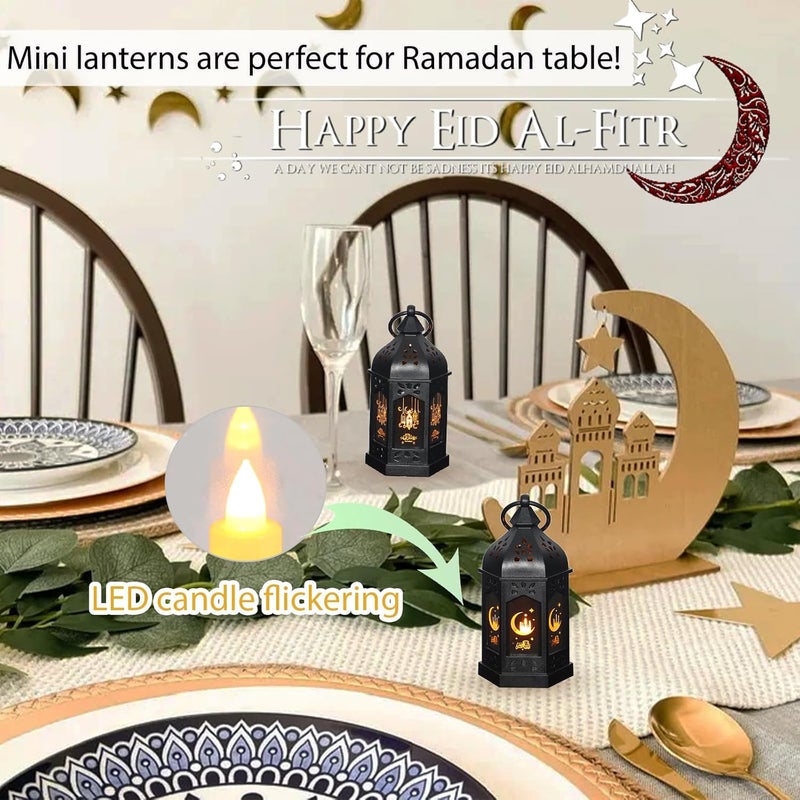 LLQ فوانيس رمضان (5-12 قطعة) - فوانيس صغيرة أضواء زخرفية - هدايا رمضان وقطعة مركزية للطاولة، زينة عيد مبارك، أسود - Image 4