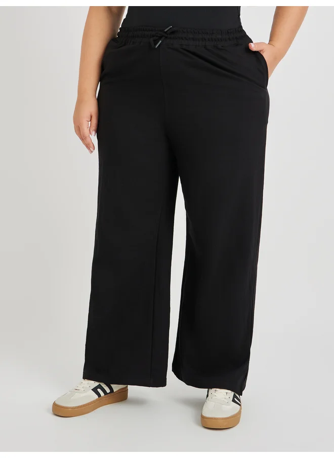 Styli Styli Plus Size Wide Leg Joggers with Drawstring