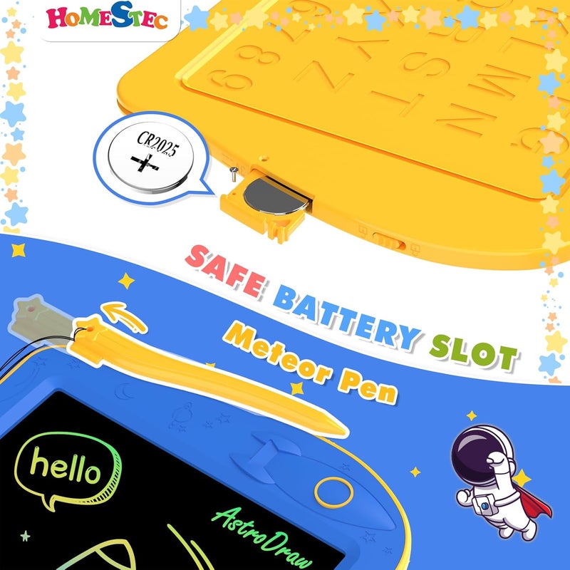 HOMESTEC AstroDraw Toddler Toys for 2 3 4 5 6 Year Old Boys Girl Gift, Colored Drawing Tablet for Kids Travel Activities Toy, Space Doodle Board Autism Sensory Toddler Gifts for Birthday (Blue/Yellow) - Image 4