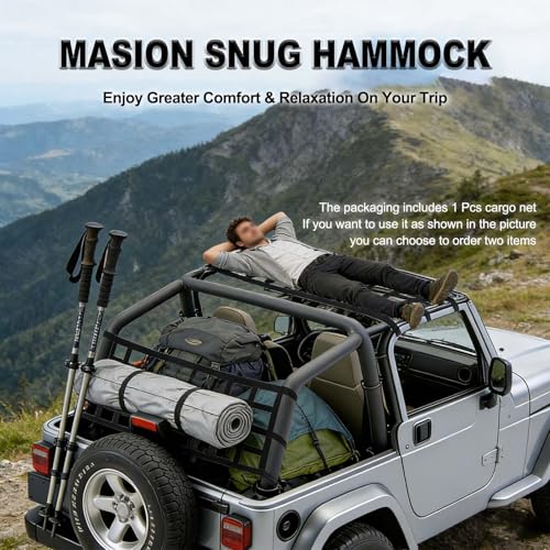 MASION Universal Car Cargo Net & Hitch Hammock, Oversized Heavy-Duty Mesh Netting for Jeep Wrangler TJ JK JL 1997-2023 2/4 Door, Multi-Purpose Cargo Organizer, Camping Gear, Pet Barrier & Travel Accessory - Image 2