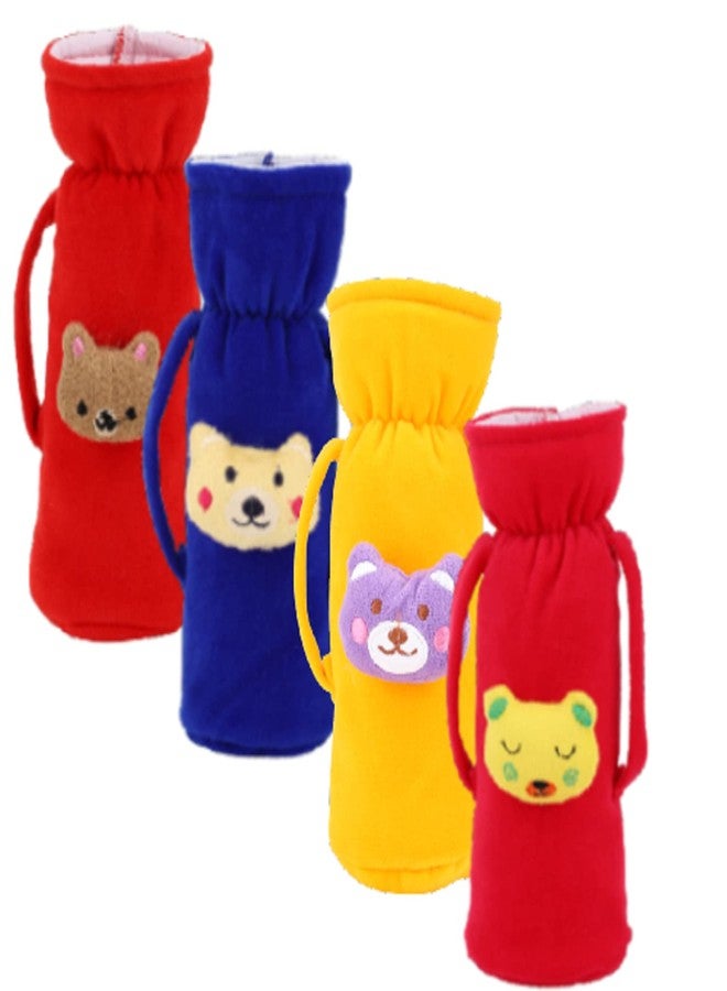 Da Anushi Soft Plush Stretchable Baby Feeding Handle Bottle Cover with Attractive Cartoon Design & Easy to Hold Strap for Newborn Babies, Suitable for 125-250 ML Bottle (Pack of 4) - Image 1