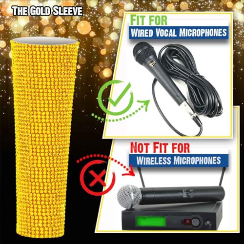 RhymKawa B58 Gold Mic Sleeve Replacement for Universal Vocal Wired Microphone SM58LC Beta 58a, Golden Rhinestones Cover Shining on Wedding Christmas Party Tours TV Shows (Mic Not Included) - Image 2