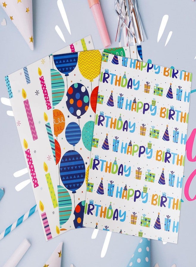 BULKYTREE Birthday Wrapping Paper for Boys Girls Kids Men Women Holiday Party - 3 Large Sheets Colorful Balloon 'Happy Birthday' Candles Gift Wrap - 27 Inch X 39.4 Inch Per Sheet - Image 3
