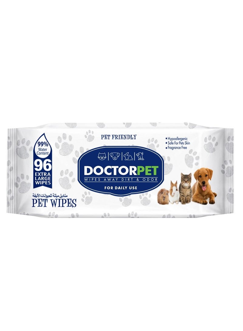 DOCTERPET Doctor Pet Wipes 96's (Pack of 3) – 99% Water Content,Fragrance Free,Hypoallergenic, Extra Large Wipes for Daily Cleansing 288 Wipes - Image 2