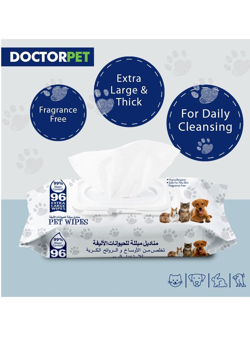 DOCTERPET Doctor Pet Wipes 96's (Pack of 3) – 99% Water Content,Fragrance Free,Hypoallergenic, Extra Large Wipes for Daily Cleansing 288 Wipes - Image 5