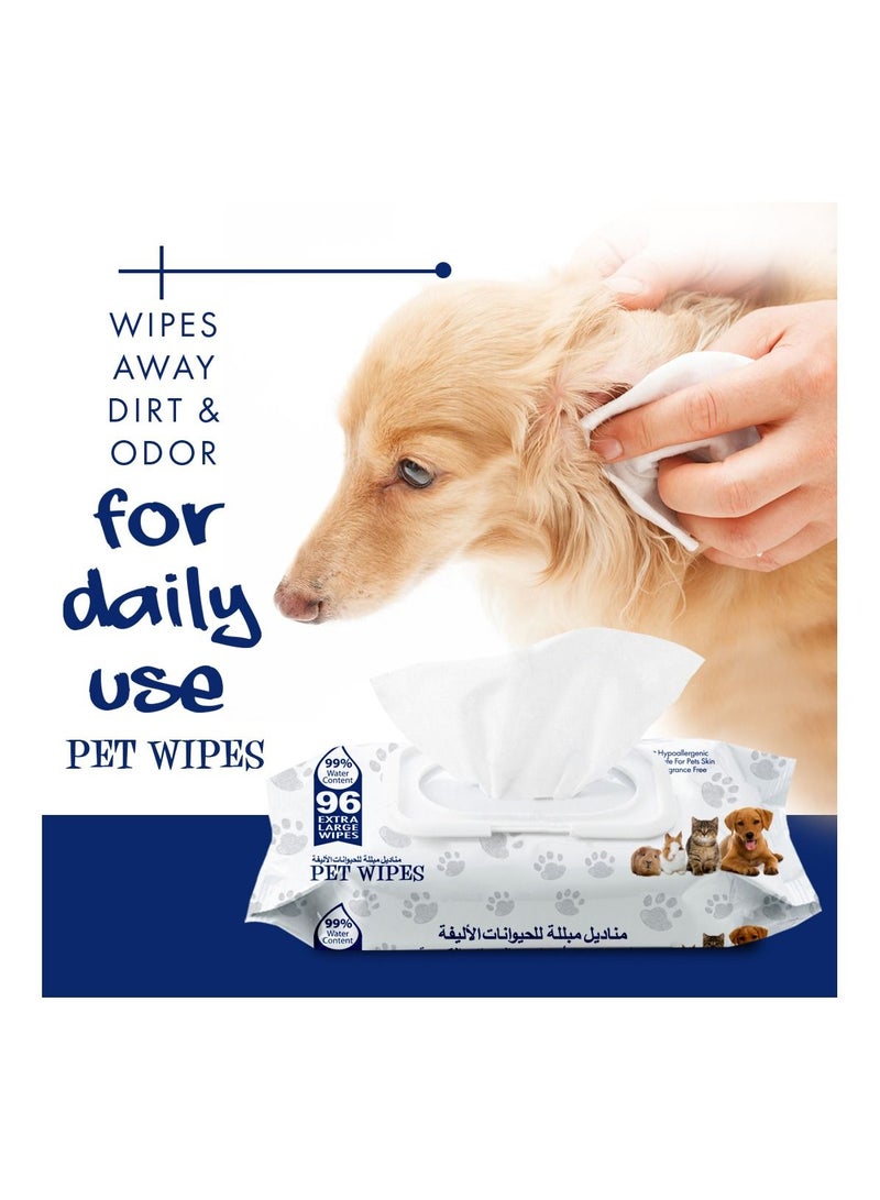 DOCTERPET Doctor Pet Wipes 96's (Pack of 3) – 99% Water Content,Fragrance Free,Hypoallergenic, Extra Large Wipes for Daily Cleansing 288 Wipes - Image 3