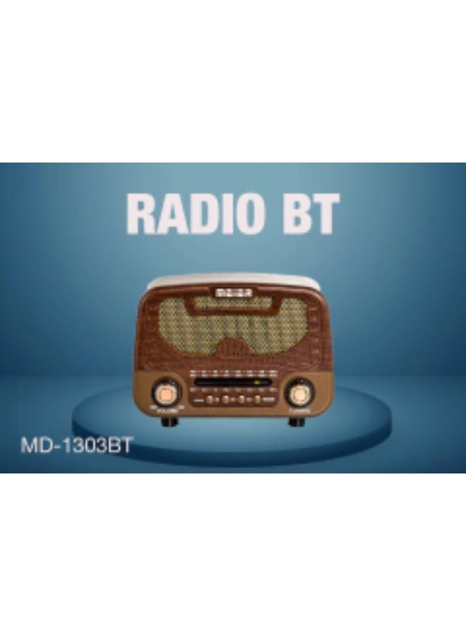 ماير راديو محمول بتصميم كلاسيكي قديم AM FM SW قابل لإعادة الشحن مزود ببلوتوث ومنفذ USB صوت عالي وإشارة قوية متعدد النطاقات موديل MD 1303BT - Image 2