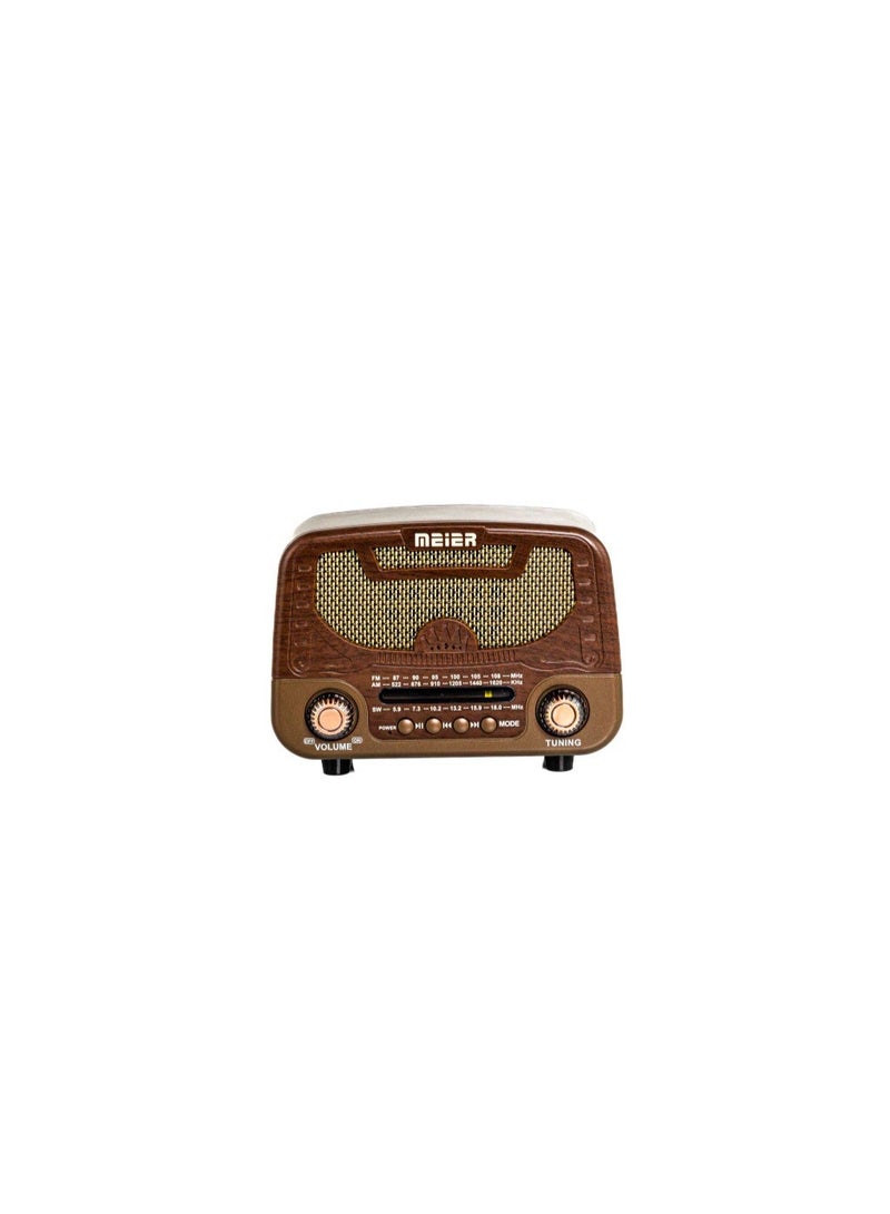 Meier Vintage Portable Radio AM FM SW Rechargeable Wireless Speaker Retro Classic Design USB Playback Bluetooth Radio MD-1303BT Multi Band Radio with Strong Signal High Volume Sound - Image 1