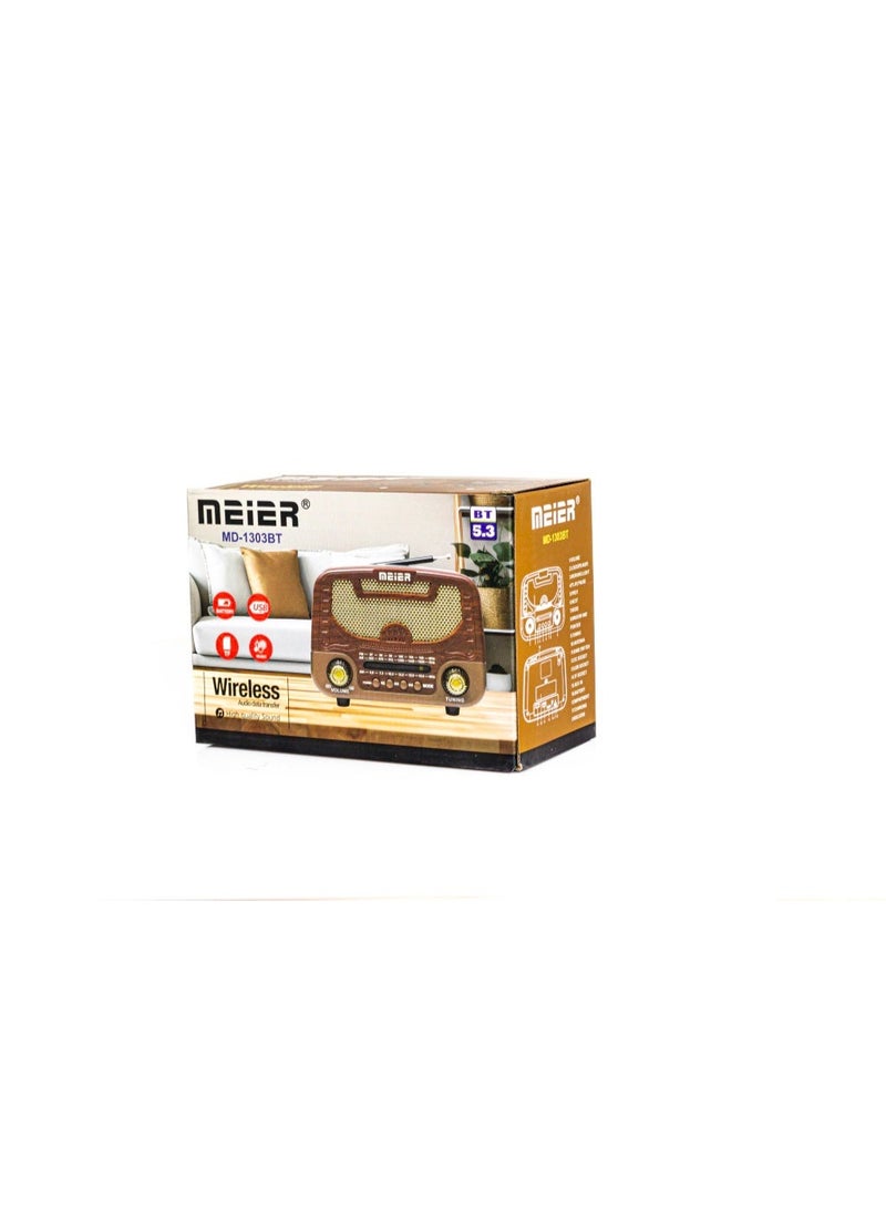 Meier Vintage Portable Radio AM FM SW Rechargeable Wireless Speaker Retro Classic Design USB Playback Bluetooth Radio MD-1303BT Multi Band Radio with Strong Signal High Volume Sound - Image 2