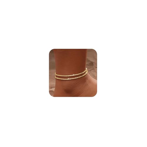 Tasiso Gold/Silver Ankle Bracelets for Women,14K Gold Anklets for Women Waterproof Sparkly Chain Rhinestone Anklets Set Stackable Layered Anklet Bracelets for Women Beach Gold Jewelry Gift - Image 1