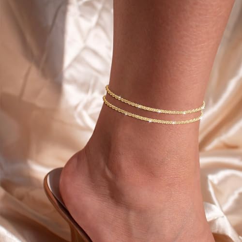 Tasiso Gold/Silver Ankle Bracelets for Women,14K Gold Anklets for Women Waterproof Sparkly Chain Rhinestone Anklets Set Stackable Layered Anklet Bracelets for Women Beach Gold Jewelry Gift - Image 3