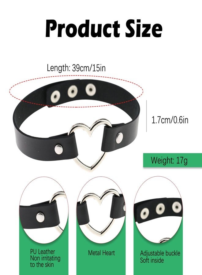 Nanafast Heart Choker Necklace for Women Adjustable PU Leather Punk Necklace Gothic Black Choker Collar Necklace Jewelry for Party Cosplay Decorations-Black - Image 2