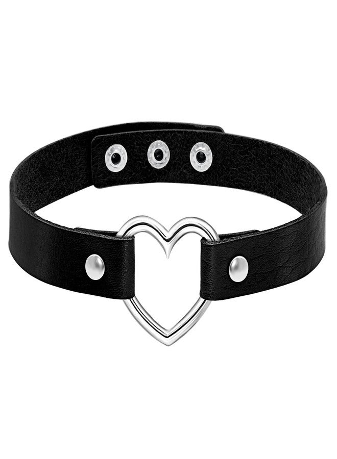 Nanafast Heart Choker Necklace for Women Adjustable PU Leather Punk Necklace Gothic Black Choker Collar Necklace Jewelry for Party Cosplay Decorations-Black - Image 1