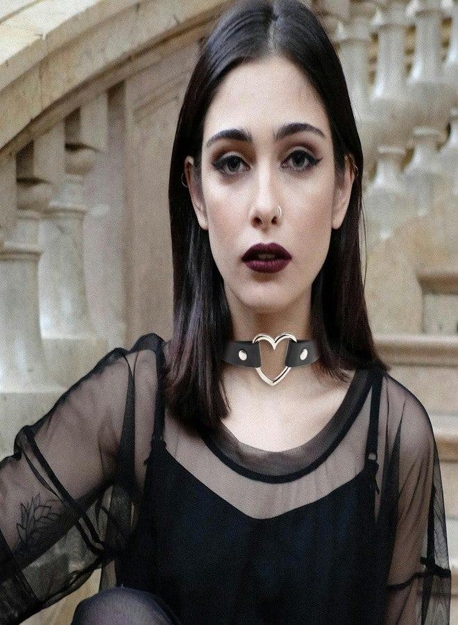 Nanafast Heart Choker Necklace for Women Adjustable PU Leather Punk Necklace Gothic Black Choker Collar Necklace Jewelry for Party Cosplay Decorations-Black - Image 4