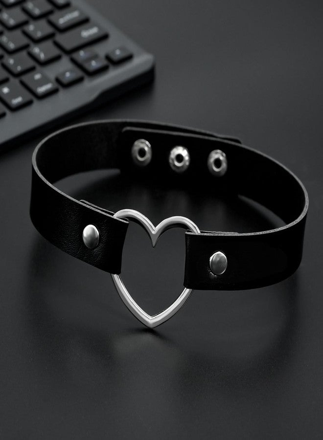 Nanafast Heart Choker Necklace for Women Adjustable PU Leather Punk Necklace Gothic Black Choker Collar Necklace Jewelry for Party Cosplay Decorations-Black - Image 5