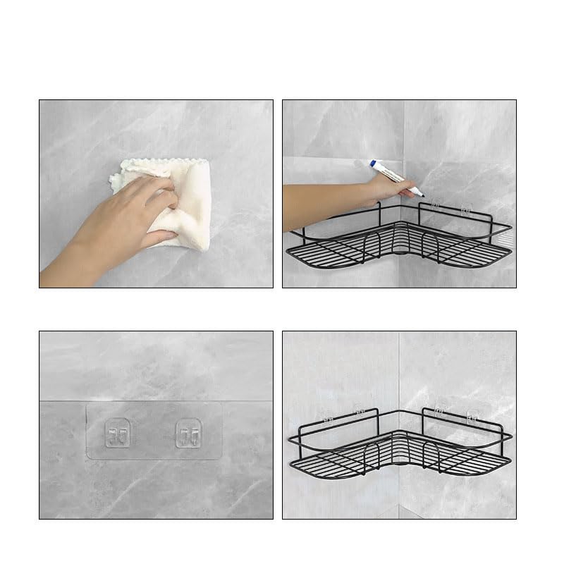 RD ENTERPRISES Metal Corner wall mount Shelf/Shelves,Multi-Purpose Self Adhesive/GI Metal Shelf for Bathroom/Kitchen/Bedroom with Magic Stickers,Storage Accessories- Powder Coated, Black [Pack of 1] - Image 5