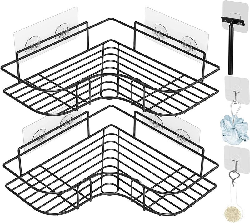 RD ENTERPRISES Metal Corner wall mount Shelf/Shelves,Multi-Purpose Self Adhesive/GI Metal Shelf for Bathroom/Kitchen/Bedroom with Magic Stickers,Storage Accessories- Powder Coated, Black [Pack of 1] - Image 2