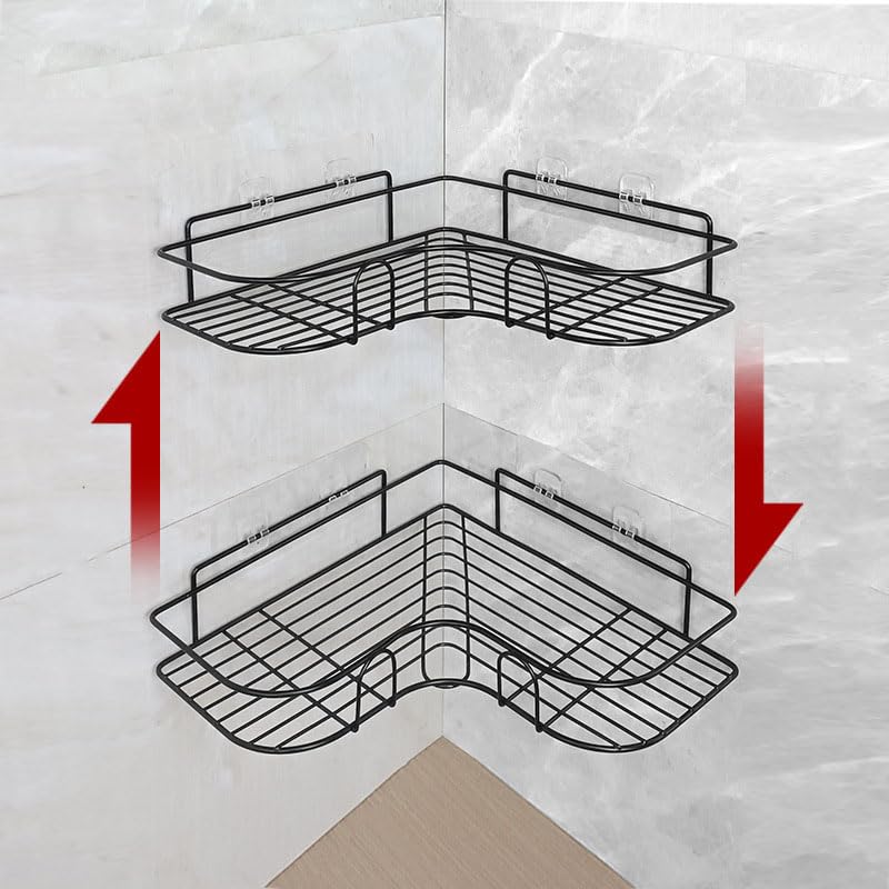 RD ENTERPRISES Metal Corner wall mount Shelf/Shelves,Multi-Purpose Self Adhesive/GI Metal Shelf for Bathroom/Kitchen/Bedroom with Magic Stickers,Storage Accessories- Powder Coated, Black [Pack of 1] - Image 4