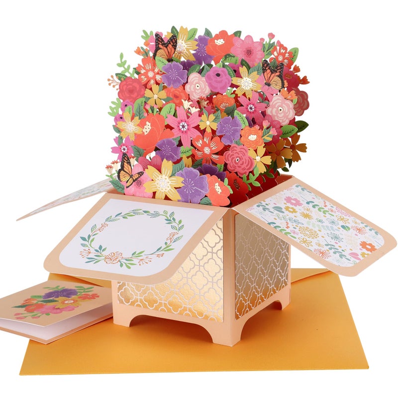 Giiffu Flower Pop Up Card for Women, Mothers Day Card for Mom, Handmade 3D Greeting Card For Her with Blankcard and Envelope for All Occasion, Thanksgiving, Thank You(7" x 6.7") - Image 1